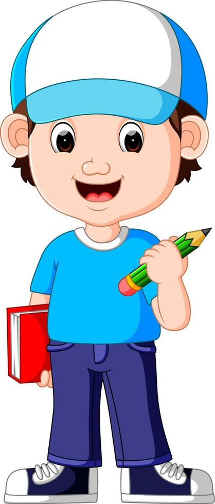 boy holding pencil vector