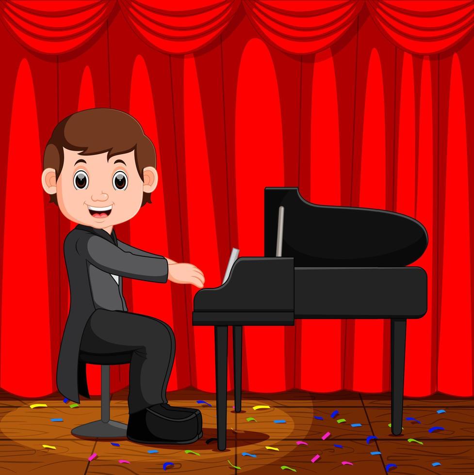 Cute boy cartoon playing piano vector