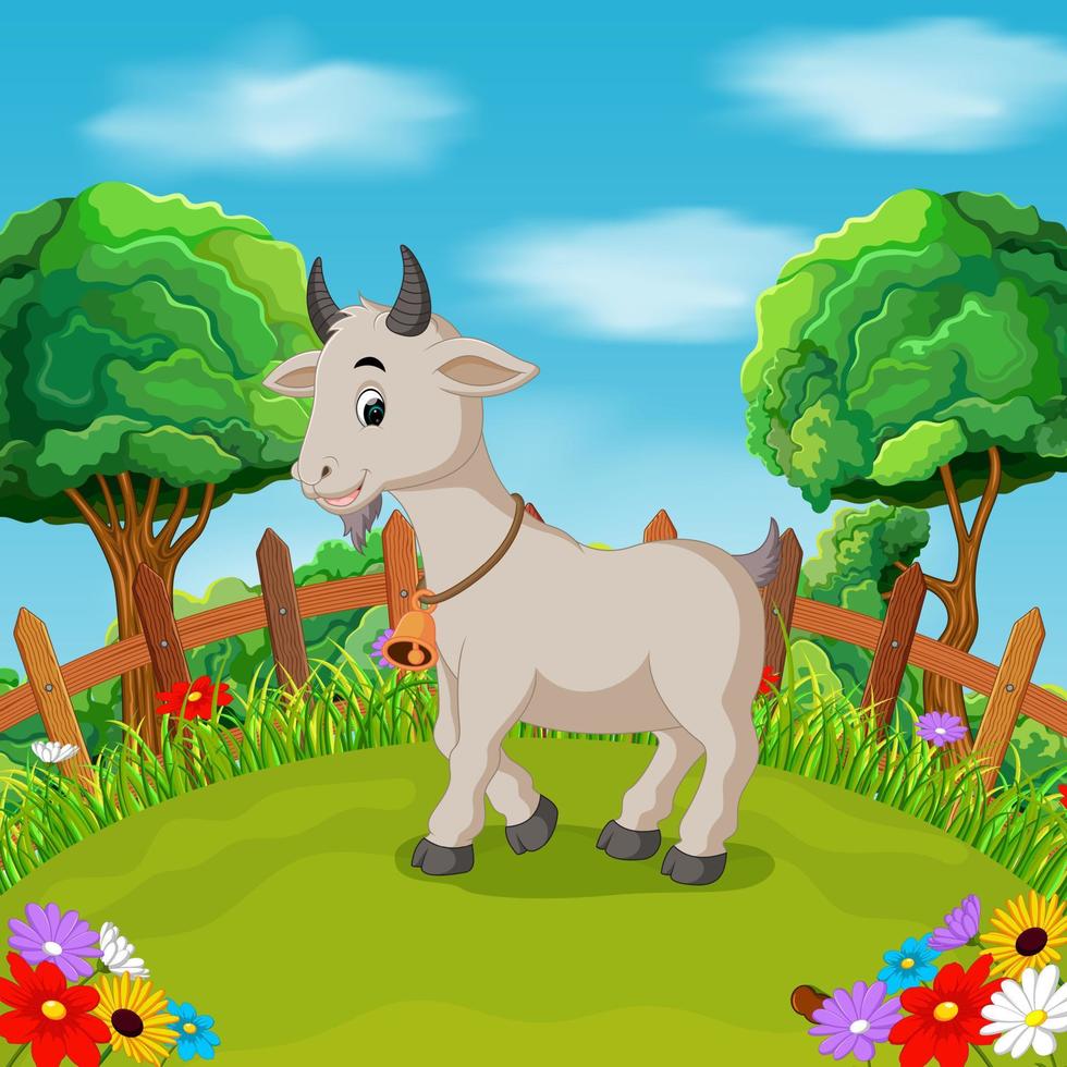 Cartoon happy goat smile in the farm vector