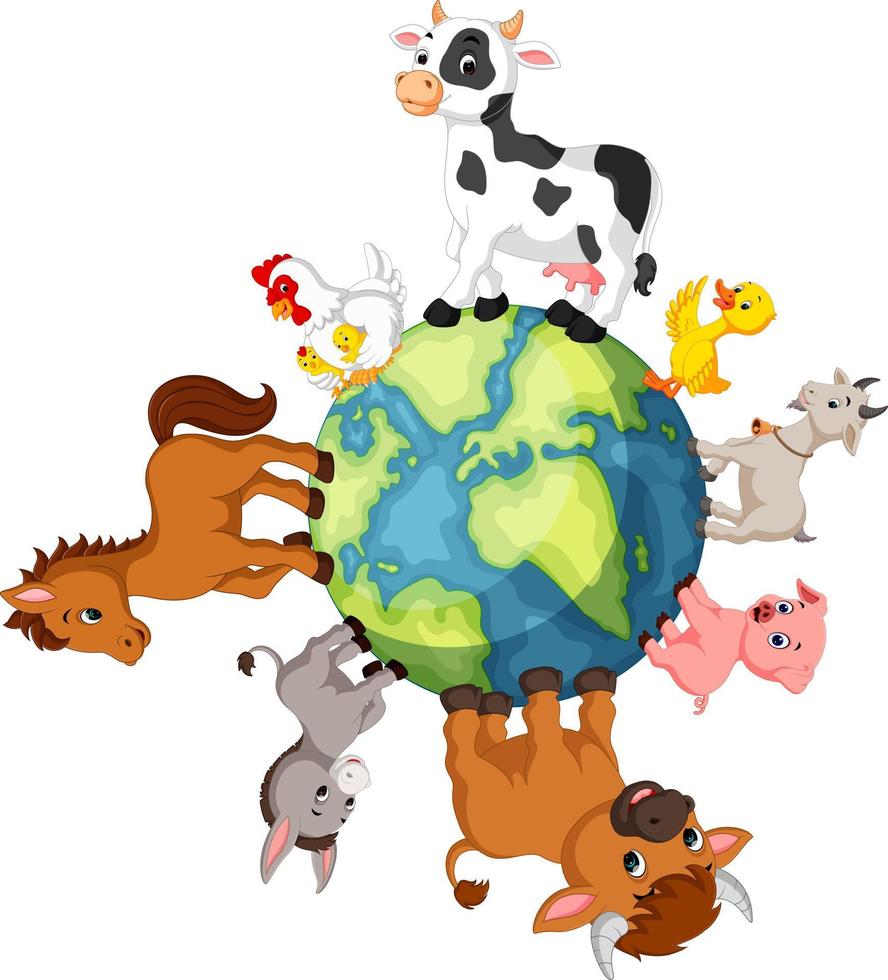 Farm Animal standing around the world vector