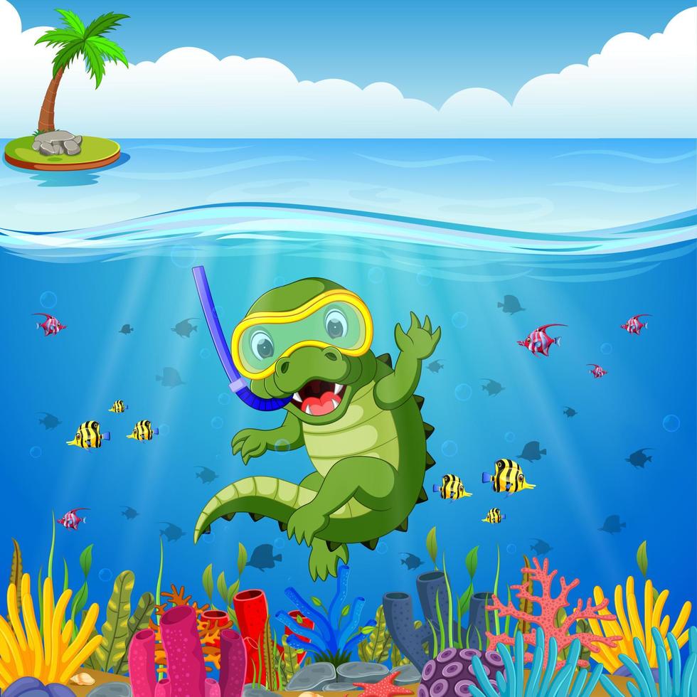 Crocodiles snorkeling underwater sea vector