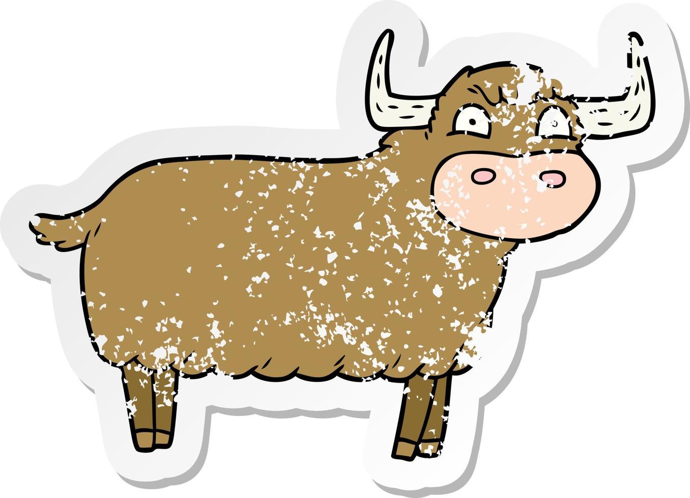distressed sticker of a cartoon highland cow vector
