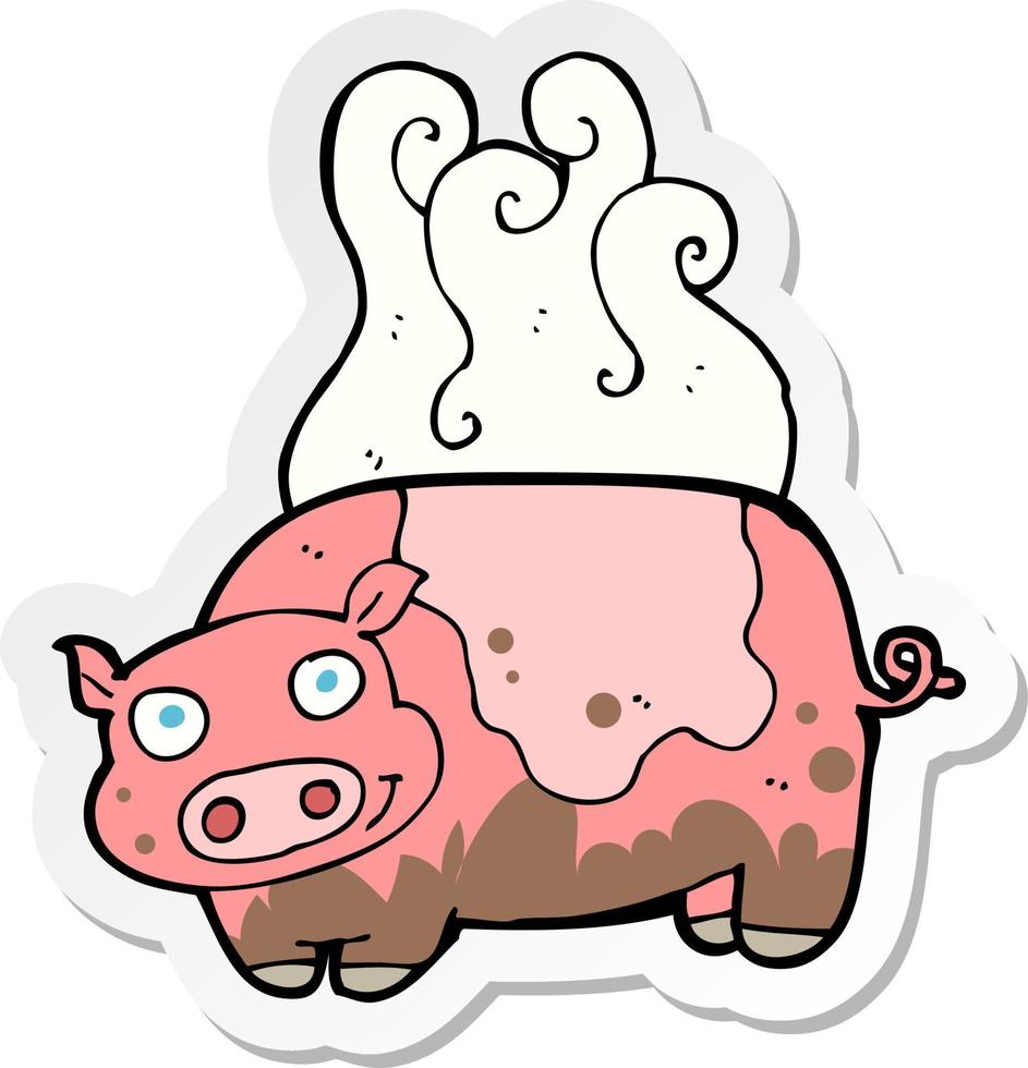 sticker of a cartoon muddy pig vector