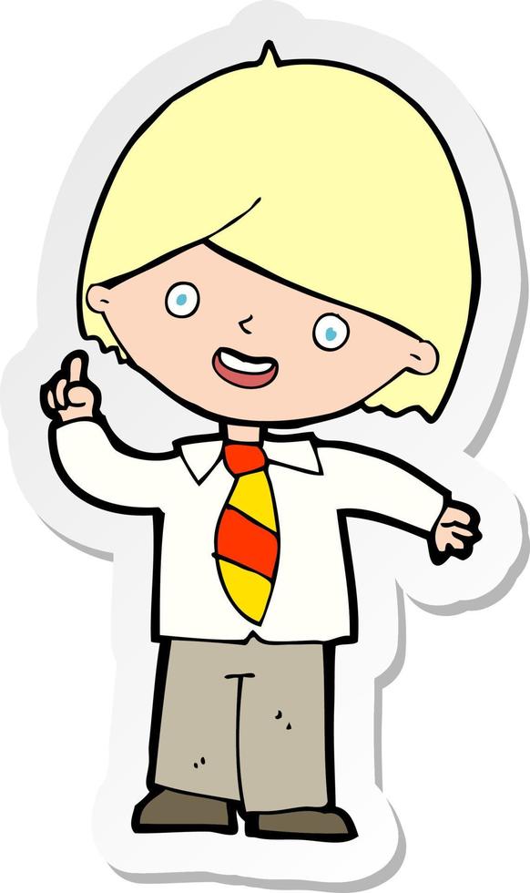 sticker of a cartoon school boy answering question vector