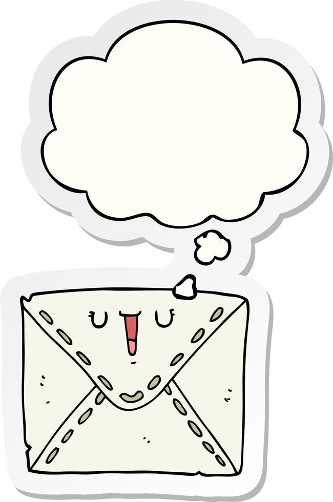 cartoon envelope and thought bubble as a printed sticker vector
