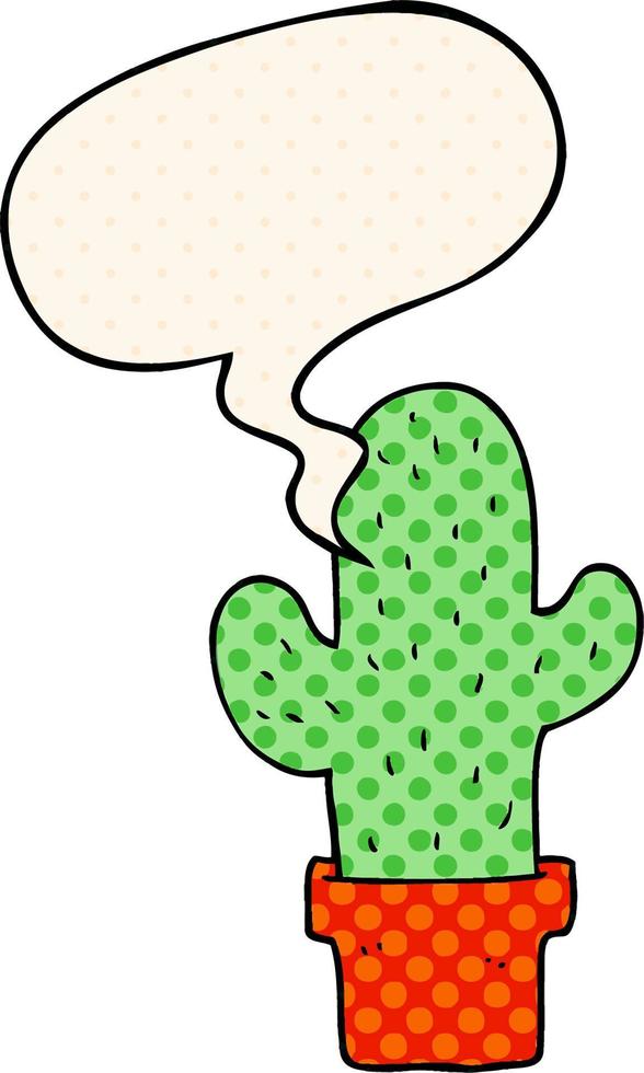 cartoon cactus and speech bubble in comic book style vector