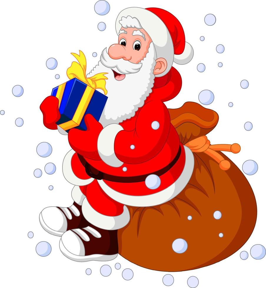 Santa Claus sitting sack full of gifts vector