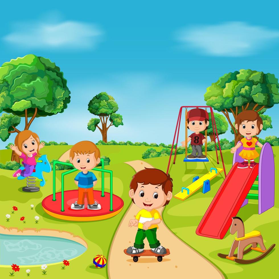 kids playing outdoor in park vector