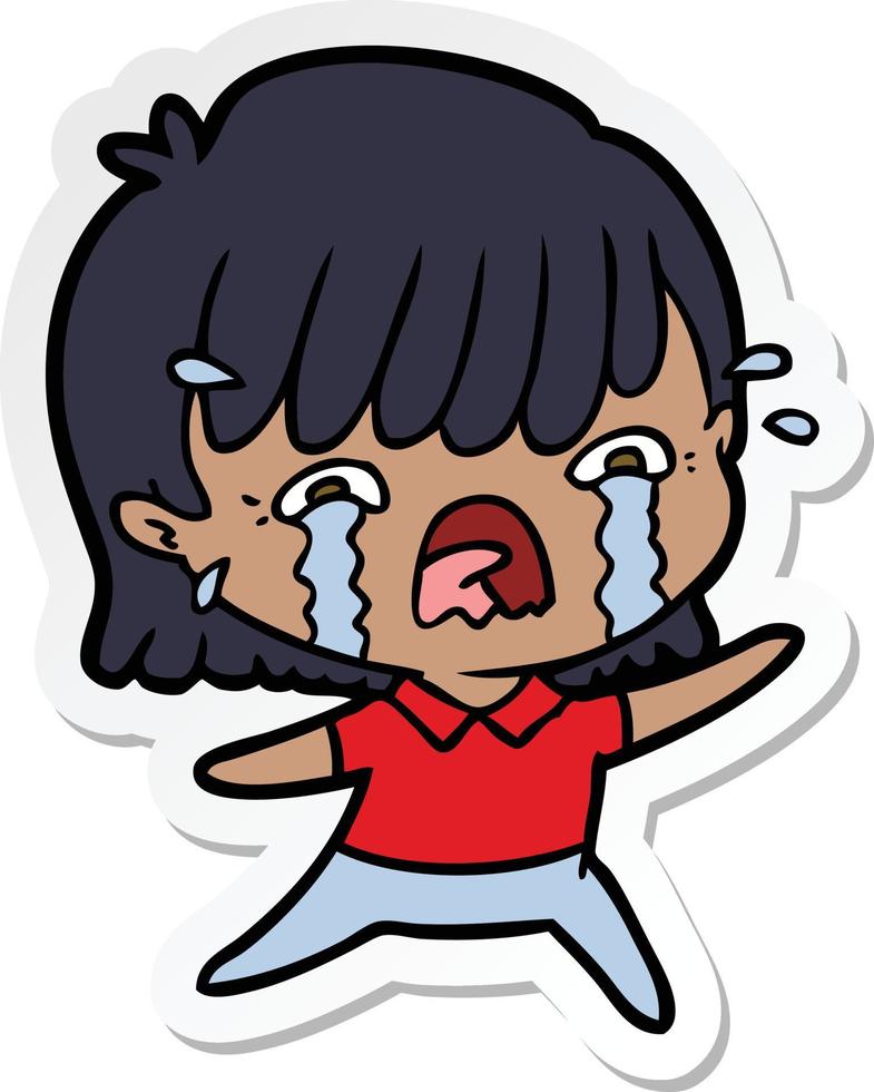 sticker of a cartoon girl crying vector