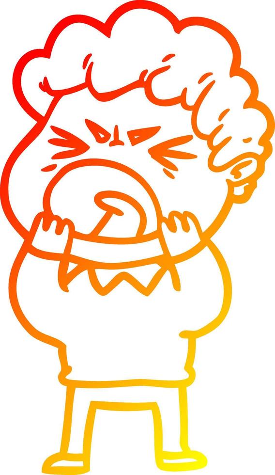 warm gradient line drawing cartoon furious man vector