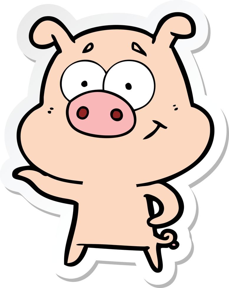 sticker of a cartoon pig pointing vector