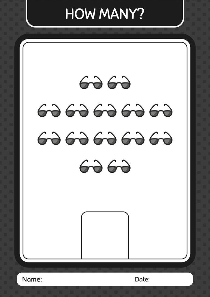 How many counting game with sunglasses. worksheet for preschool kids, kids activity sheet vector