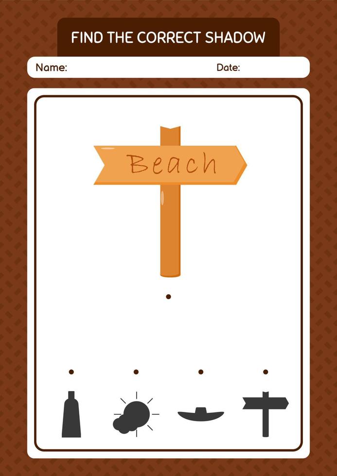 Find the correct shadows game with sign board. worksheet for preschool kids, kids activity sheet vector