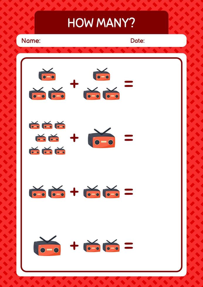 How many counting game with radio. worksheet for preschool kids, kids activity sheet vector