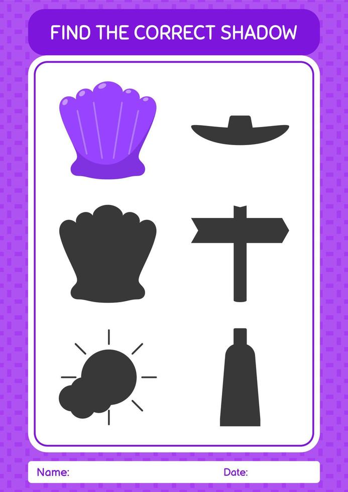 Find the correct shadows game with shells. worksheet for preschool kids, kids activity sheet vector