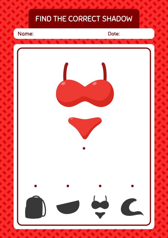 Find the correct shadows game with underwear. worksheet for preschool kids, kids activity sheet vector