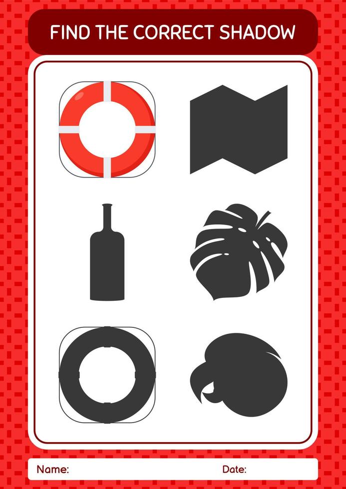 Find the correct shadows game with life buoy. worksheet for preschool kids, kids activity sheet vector