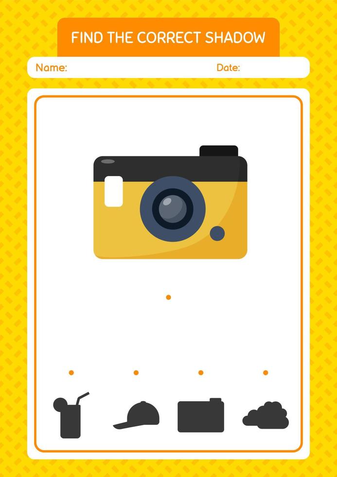 Find the correct shadows game with camera. worksheet for preschool kids, kids activity sheet vector