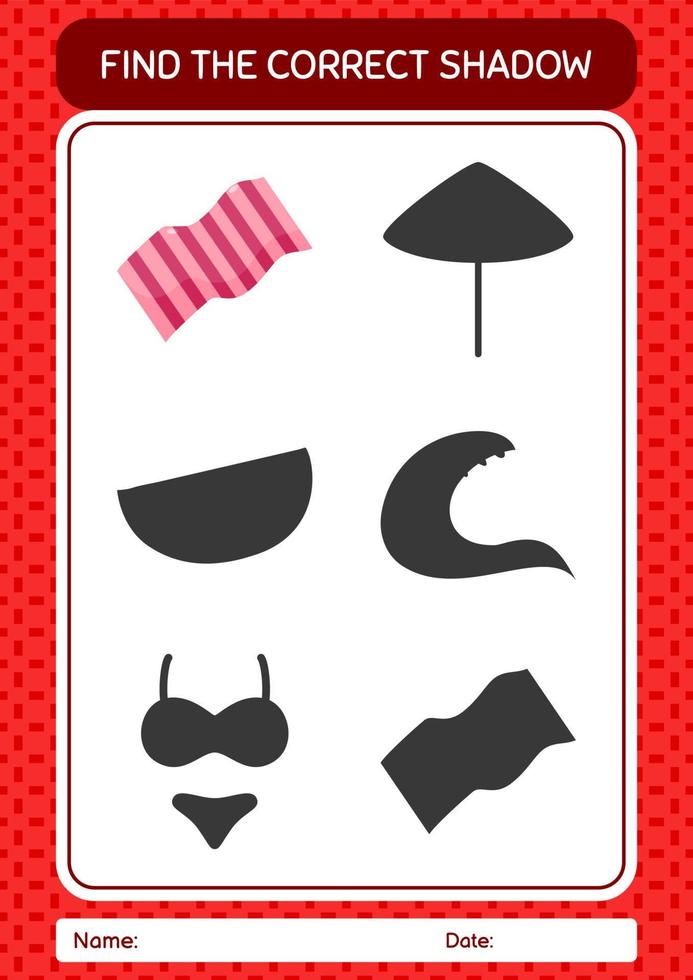 Find the correct shadows game with towel. worksheet for preschool kids, kids activity sheet vector