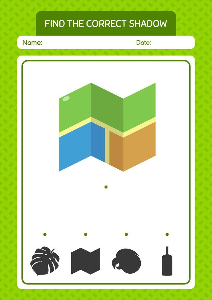 Find the correct shadows game with map. worksheet for preschool kids, kids activity sheet vector
