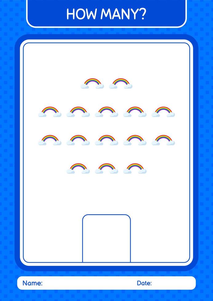 How many counting game with rainbow. worksheet for preschool kids, kids activity sheet vector