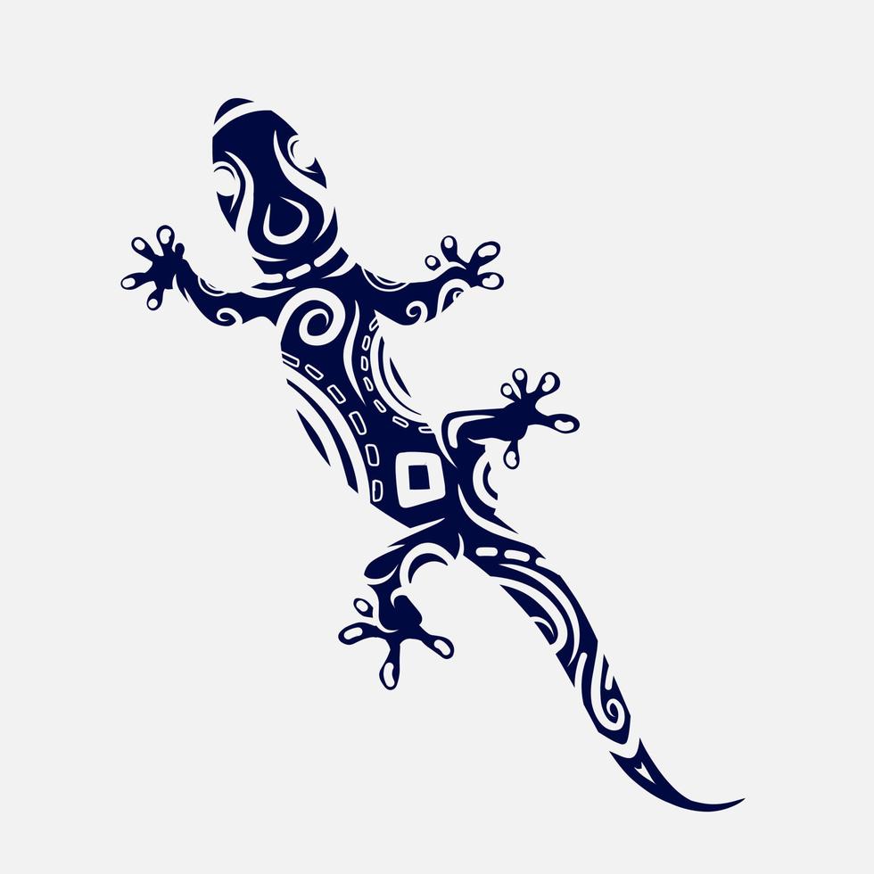 logotipo de arte de línea étnica indonesia asiática de lagarto. colorido diseño tribal gecko con fondo oscuro. ilustración vectorial abstracta. aislado con fondo azul marino para camiseta, afiche, ropa, ropa. vector