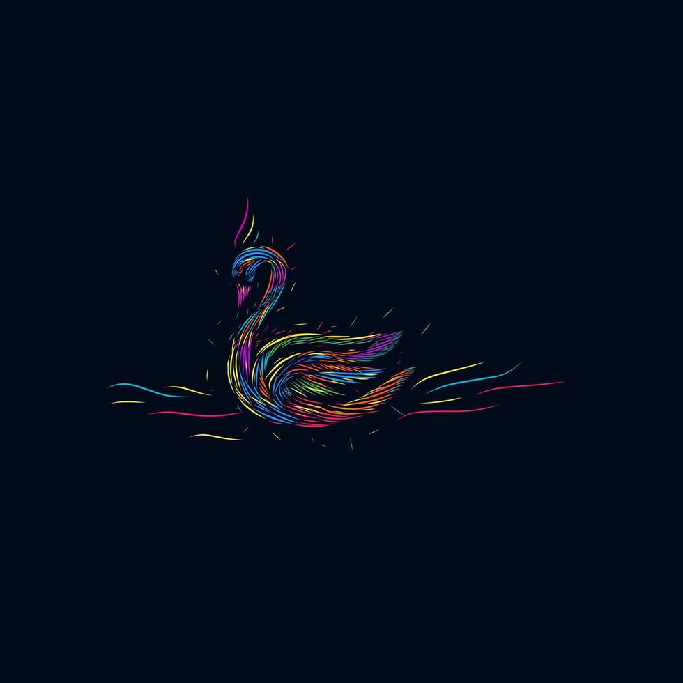 swan line pop art potrait logotipo de diseño colorido con fondo oscuro vector