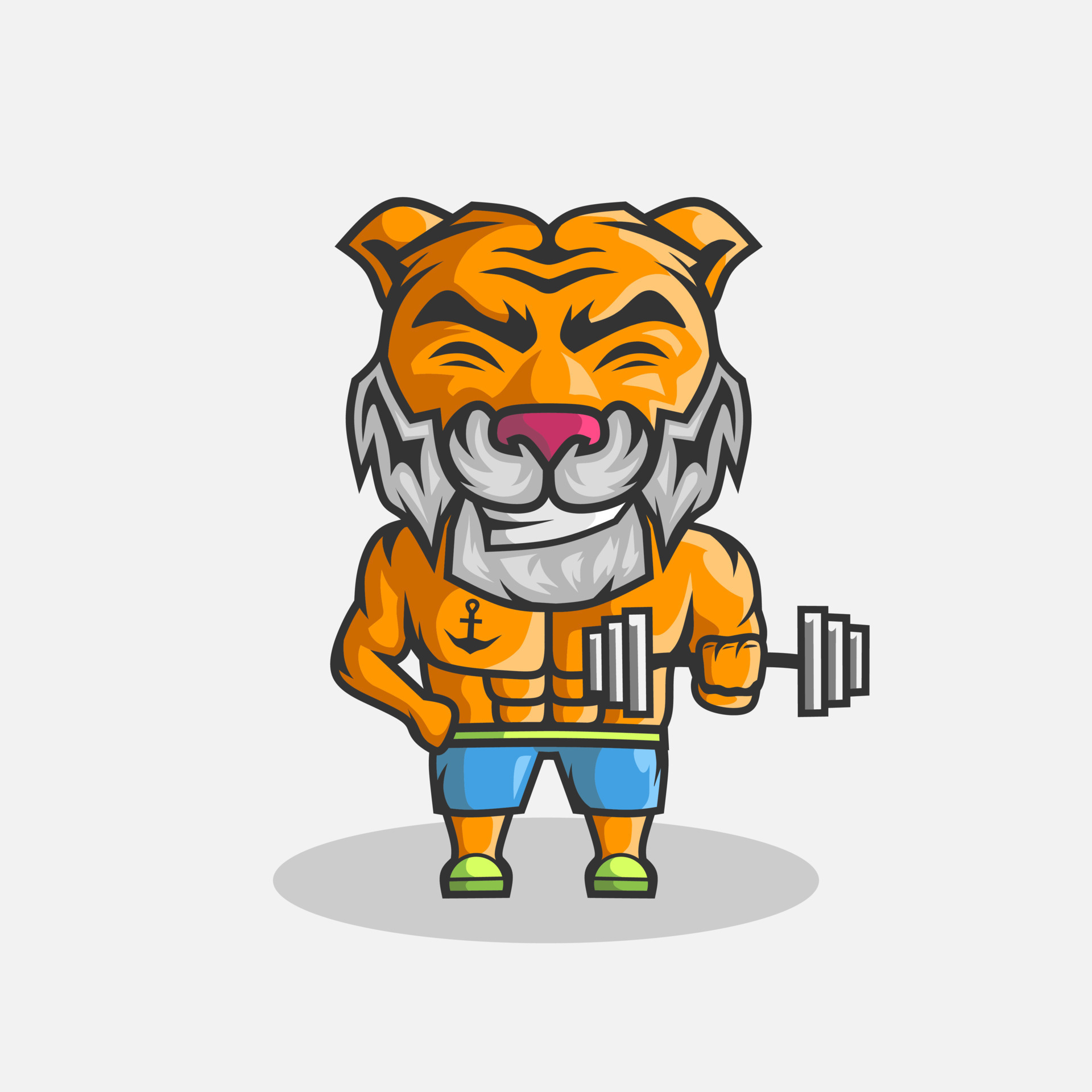 Cute tiger fitness workout character illustration. Simple animal vector