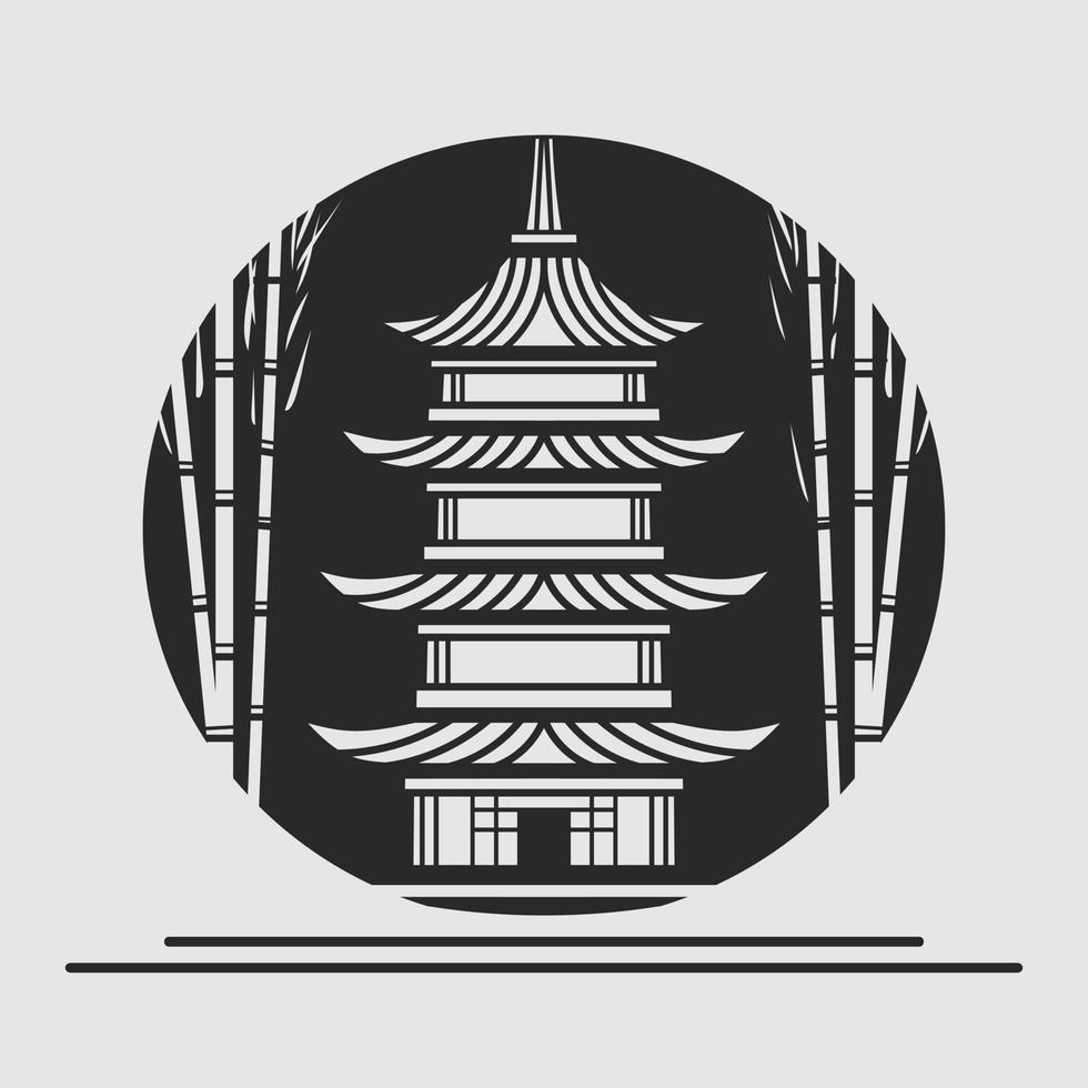 Japanese pagoda vector silhouette line pop art potrait logo colorful design. Abstract vector illustration. Isolated black background for t-shirt, poster, clothing.