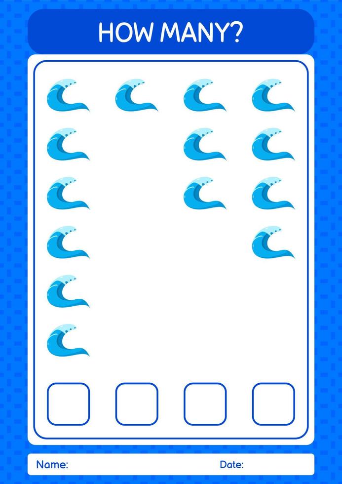 How many counting game with waves. worksheet for preschool kids, kids activity sheet vector