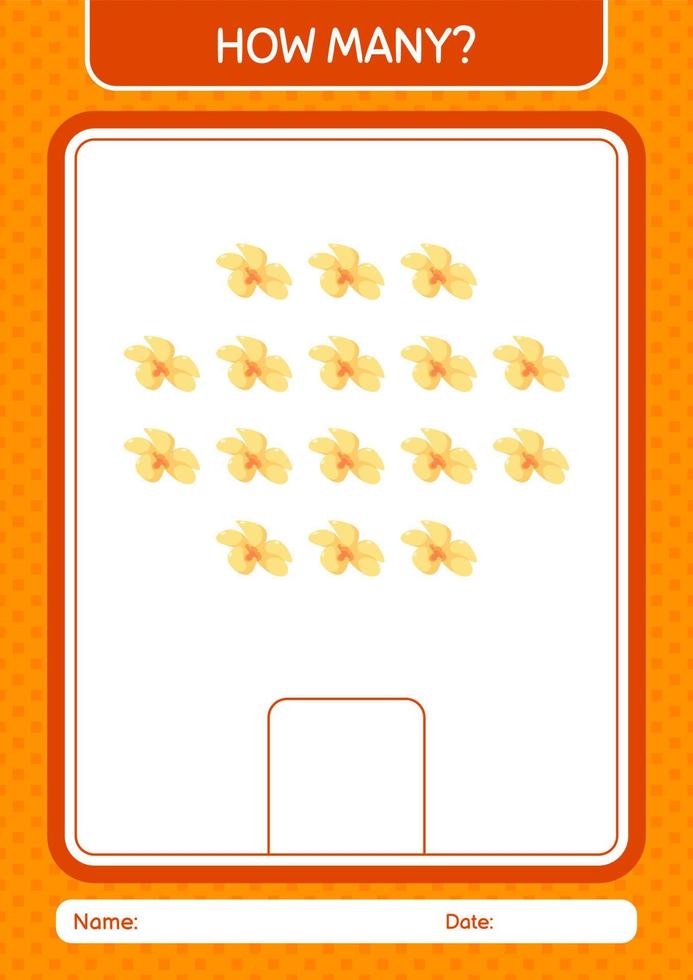 How many counting game with flower. worksheet for preschool kids, kids activity sheet vector
