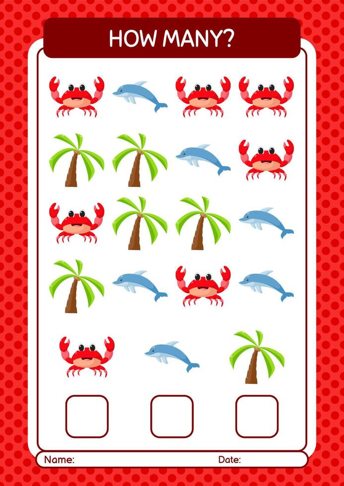 How many counting game with summer icon. worksheet for preschool kids, kids activity sheet vector