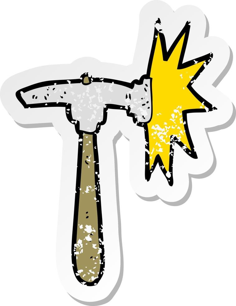 retro distressed sticker of a cartoon hammer vector