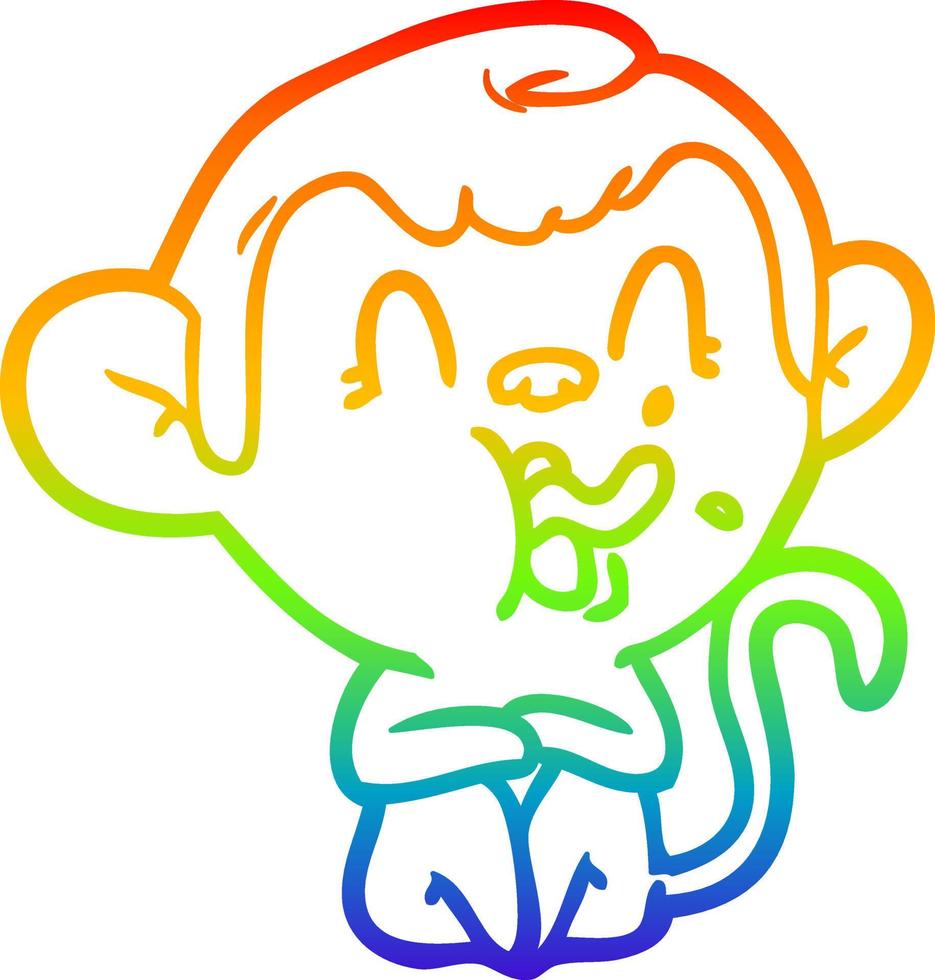 rainbow gradient line drawing crazy cartoon monkey vector