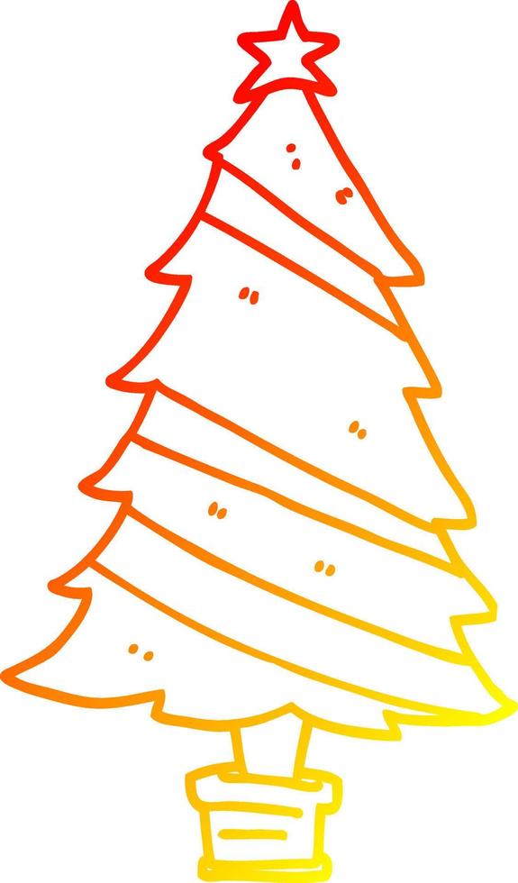 warm gradient line drawing cartoon christmas tree vector