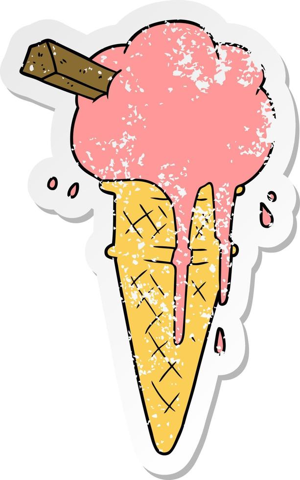 distressed sticker of a cartoon ice cream melting vector