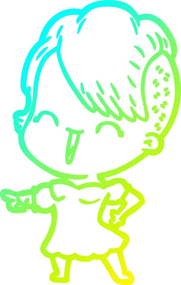 cold gradient line drawing happy cartoon hipster girl vector