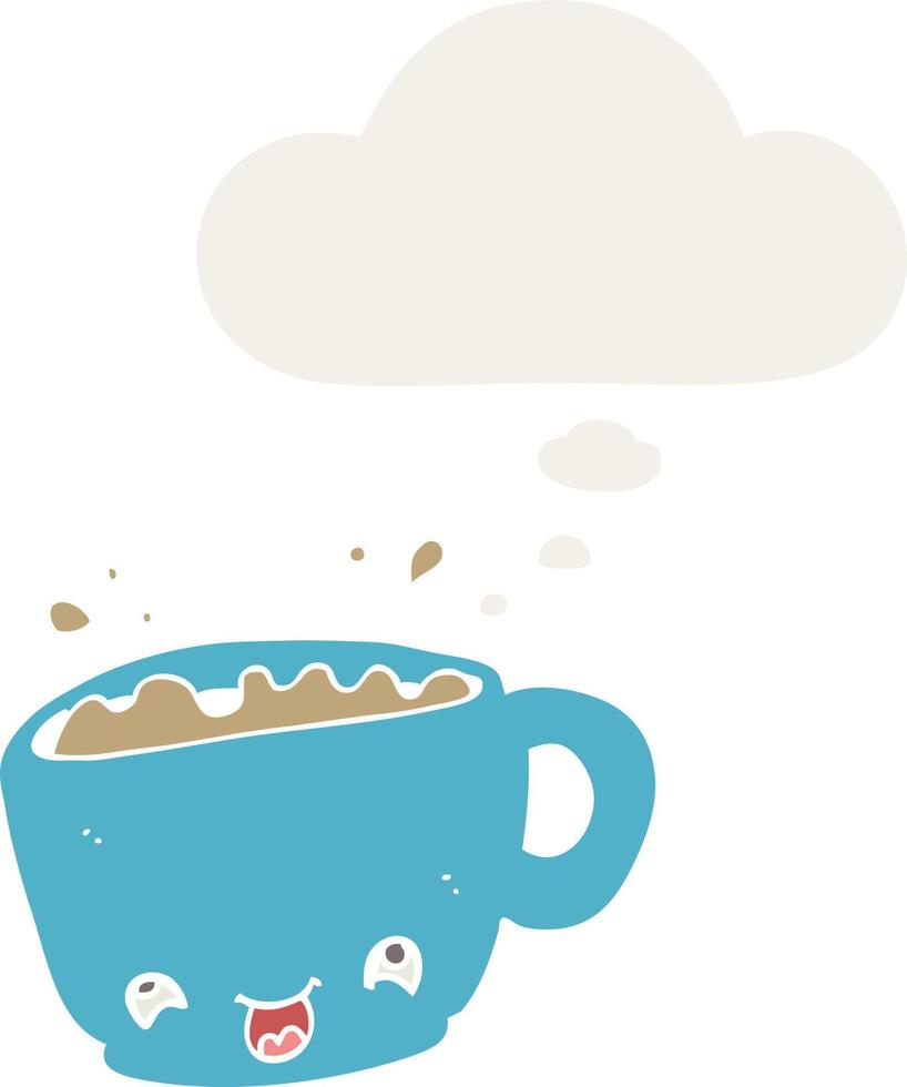 cartoon cup of coffee and thought bubble in retro style vector