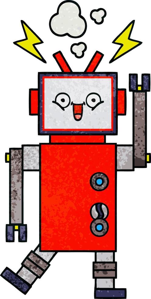 retro grunge texture cartoon robot vector