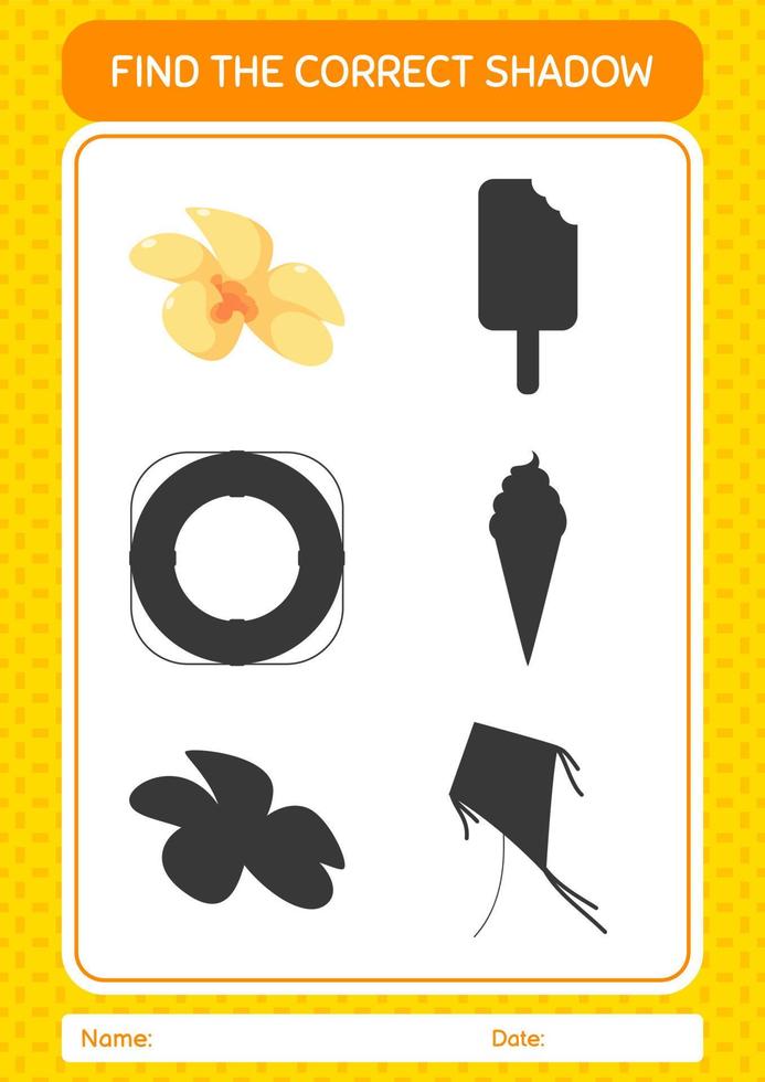 Find the correct shadows game with flower. worksheet for preschool kids, kids activity sheet vector