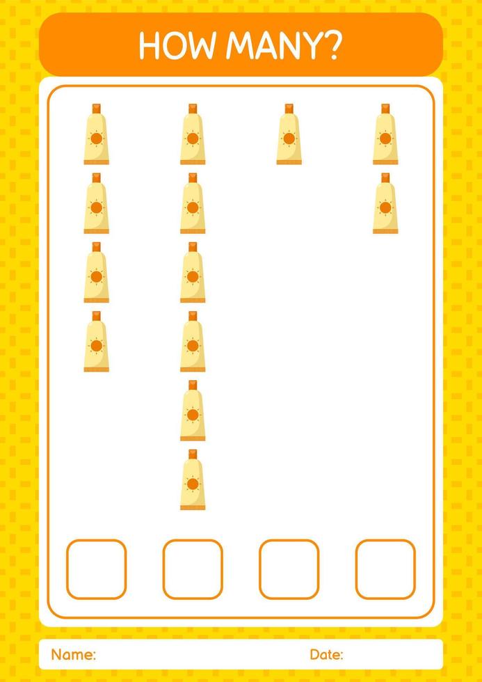 How many counting game with sunblock. worksheet for preschool kids, kids activity sheet vector