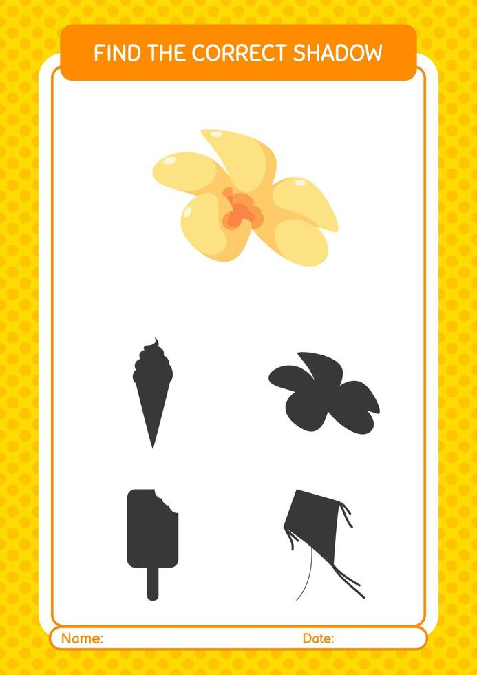Find the correct shadows game with flower. worksheet for preschool kids, kids activity sheet vector