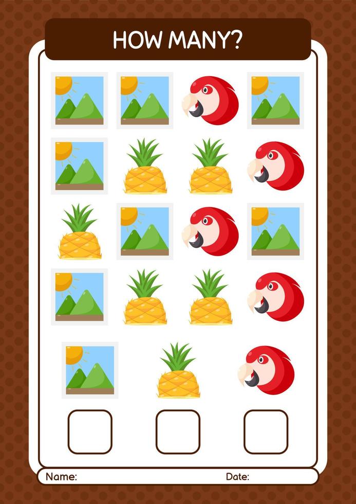 How many counting game with summer icon. worksheet for preschool kids, kids activity sheet vector