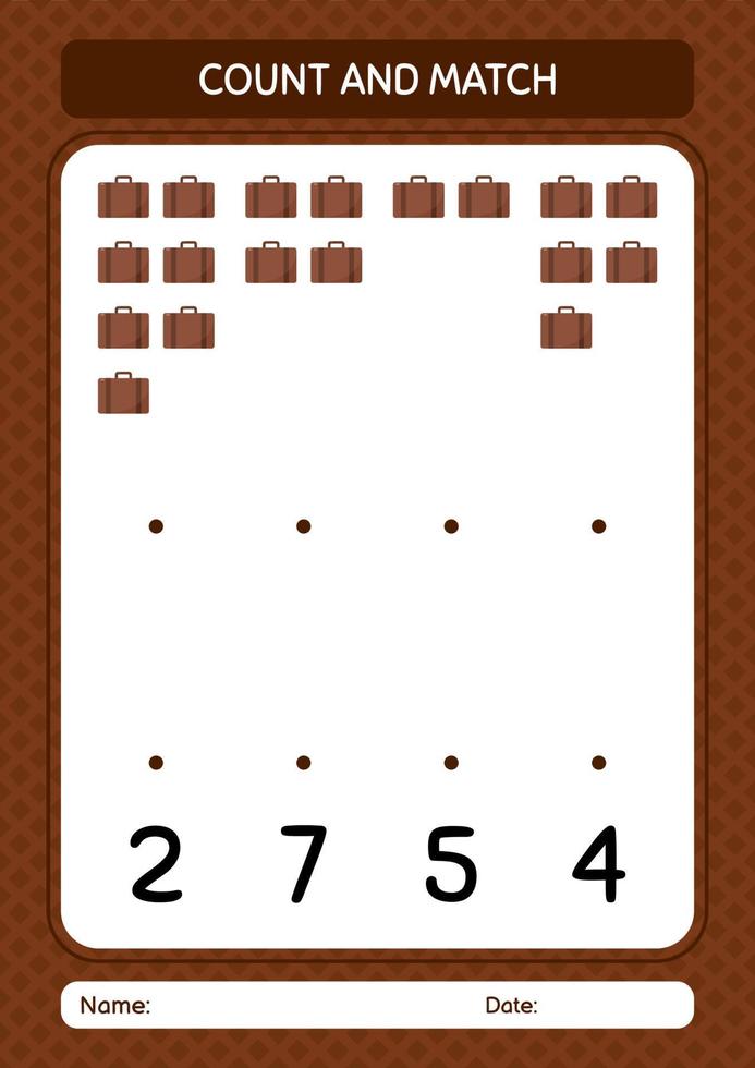 Count and match game with suitcase. worksheet for preschool kids, kids activity sheet vector