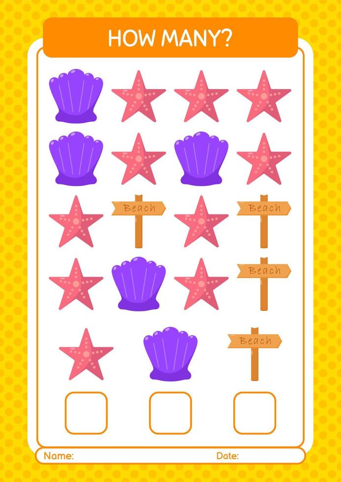 How many counting game with summer icon. worksheet for preschool kids, kids activity sheet vector