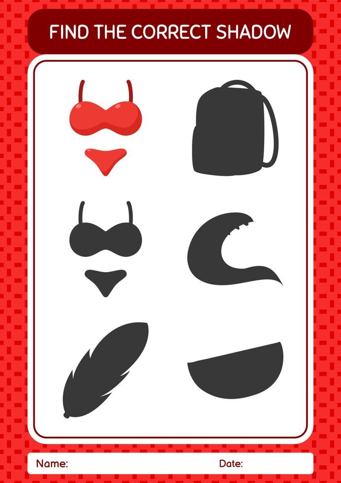 Find the correct shadows game with underwear. worksheet for preschool kids, kids activity sheet vector