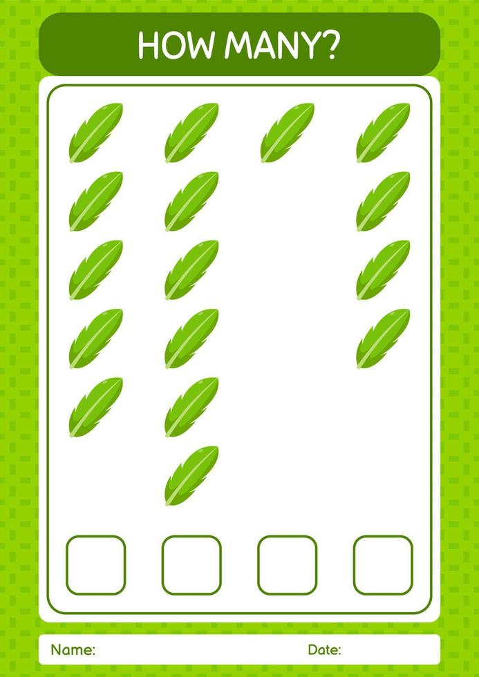 How many counting game with banana leaf. worksheet for preschool kids, kids activity sheet vector