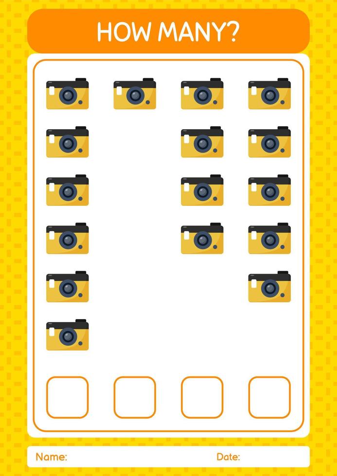 How many counting game with camera. worksheet for preschool kids, kids