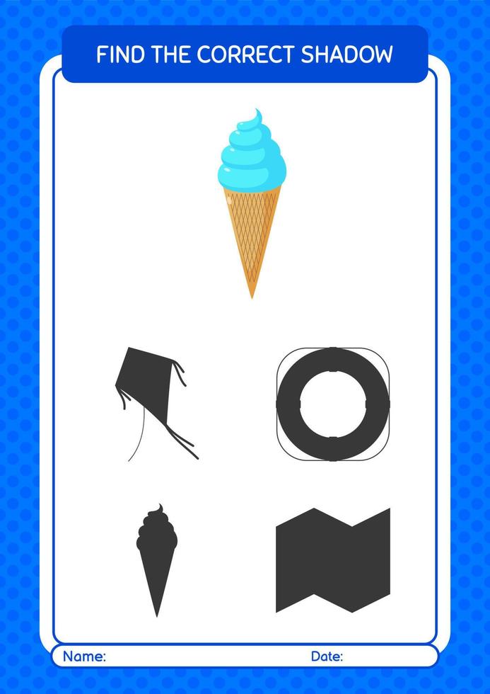 Find the correct shadows game with ice cream. worksheet for preschool kids, kids activity sheet vector