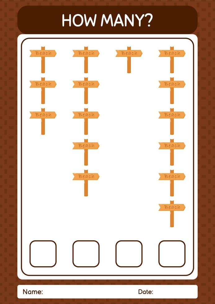 How many counting game with sign board. worksheet for preschool kids, kids activity sheet vector